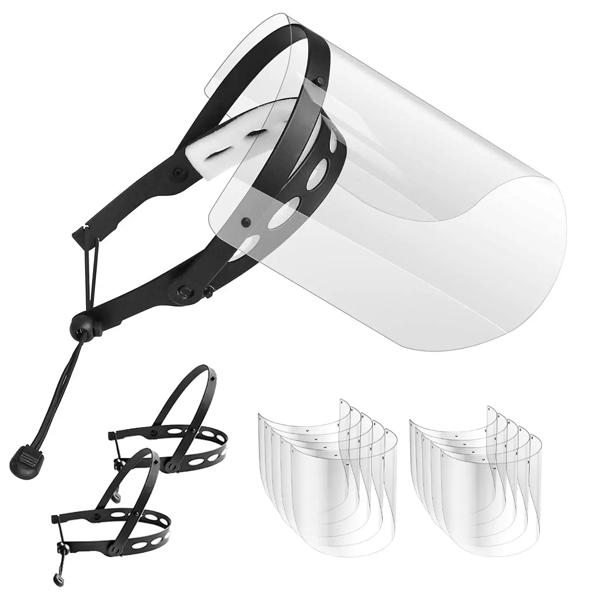 Adjustable Welding & Soldering Visor Set (2-Pack) with 10 Replacement Visors, Transparent Protection, Reusability Feature