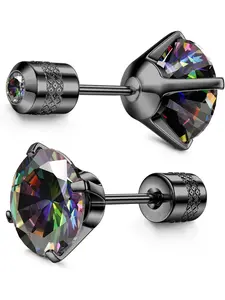 Hypoallergenic G23 Implant Grade Titanium Screw Back Earrings 20G Pure Titanium Post for Sensitive Ears 5A Cubic Zirconia Titanium Earring Studs for Women Men Double Side Earrings Piercing Sleeper Studs Jewelry
