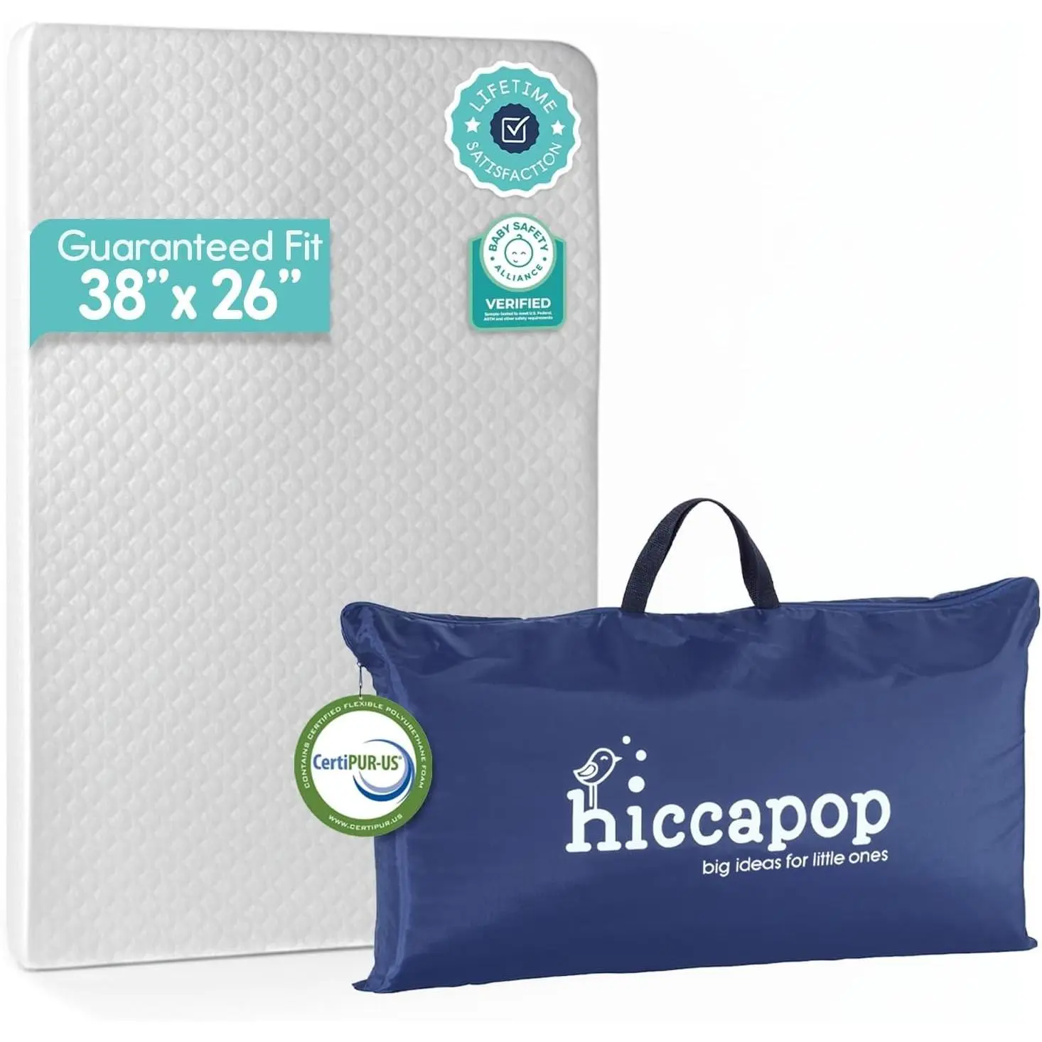Playard Mattress Pad (38"x26"x1.25"), Playpen Pad, Portable Crib Mattress with Carry Bag, 1.25" Thick