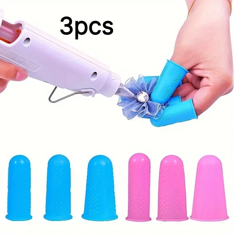 3pcs Hot Glue Gun Finger Protectors, Silicone Finger Protectors, Finger Protectors, Finger Protectors For Hot Glue, Silicone Thimble, Hot Glue Finger Protectors, Finger Guard, Suitable For Hot Glue Guns, Wax, Adhesive, Scrapbooking And Sewing