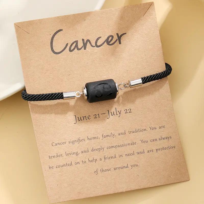 New 12 Zodiac Handmade Braided Rope Bracelet for Women| Citrine Crystal Natural Stone Beaded Cord Bangle| Astrology Jewelry with Gift Card