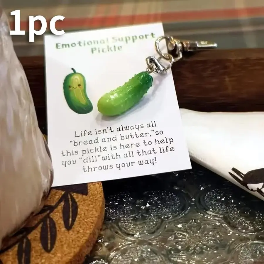 Inspirational Pickle Keychain with Card, Cartoon Cucumber Pocket Hug, Positive Energy Gift, Ideal for Birthday, Christmas, Party