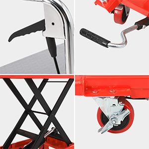 GARVEE Hydraulic Lift Table Cart 500lbs, Lift Table Capacity 28.5"Lifting Height, Manual Single Scissor with 4 Wheels and Non-Slip Pad Thickness 3mm for Material Handling and Transportation Red