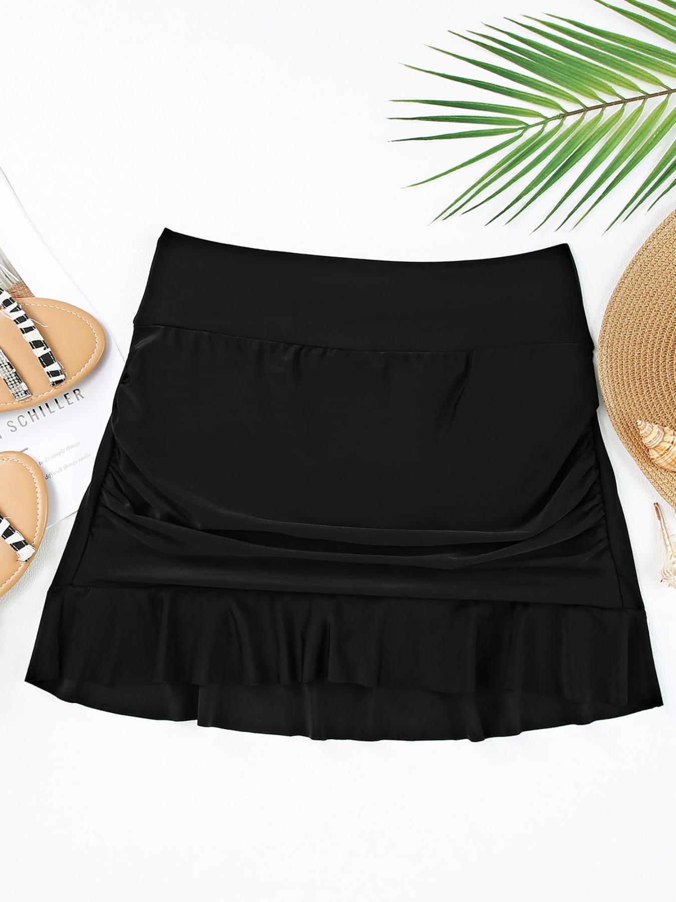 Women's Solid Color High Waist Swim Skort, Casual Comfy Breathable Swim Bottoms for Beach Swimming, Ladies Swimwear for All Seasons