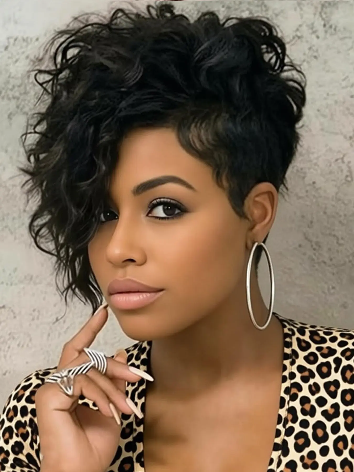 Short Burgundy Curly Wigs for Black Women Wine Red Pixie Cut Wigs with Side Bangs Natural Wavy Synthetic Short Hair Wig