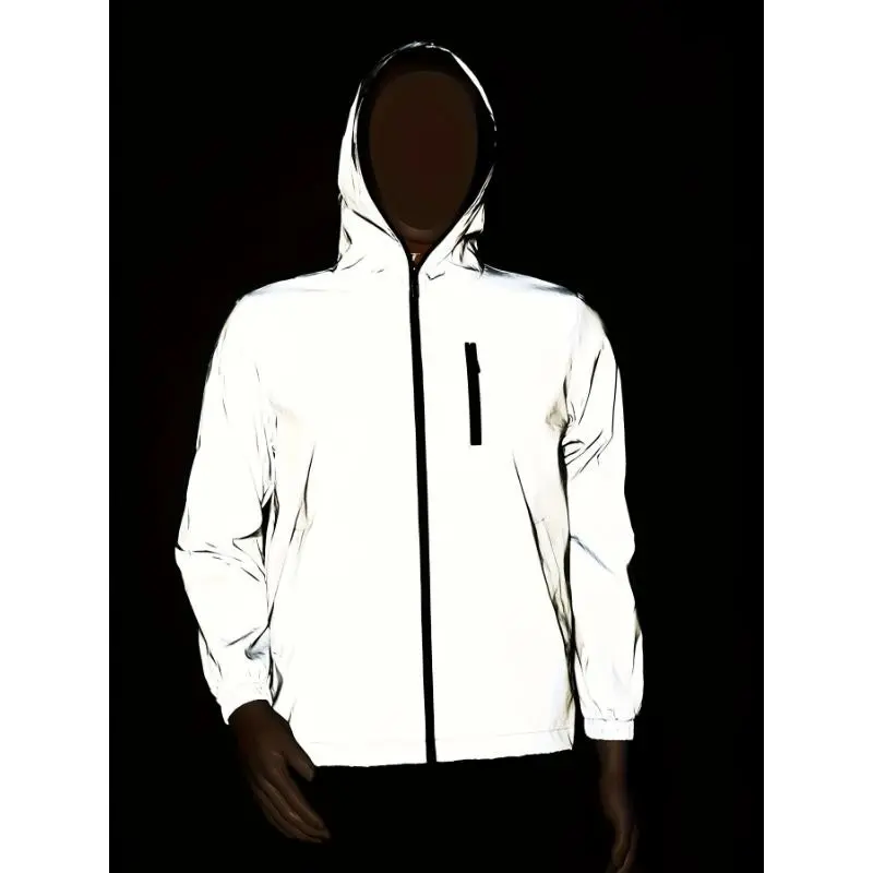 [LightweightReflectiveWindbreakerJacket]Men'sReflectiveHoodedWindbreakerJacket-Casual,LightweightCoatForNighttimeRunning,Spring/FallOutdoorWearMen'sPlain