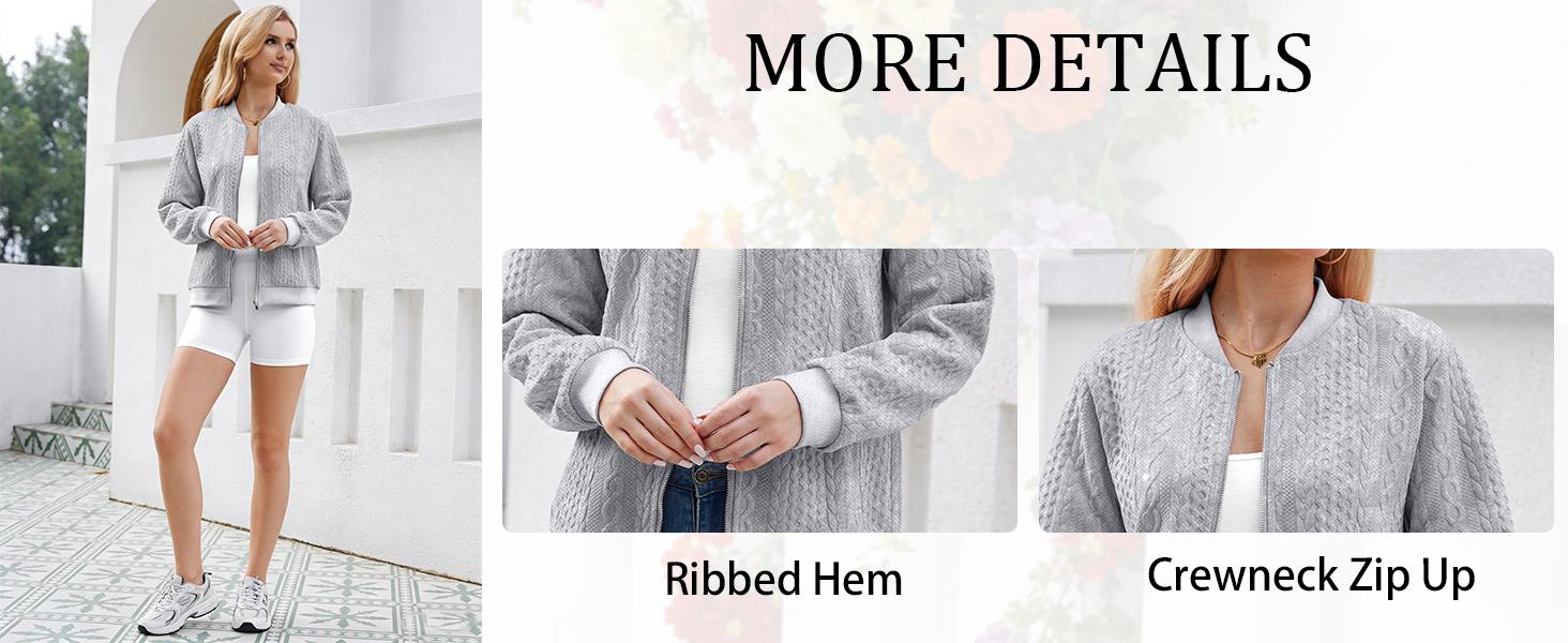 Women's Zip Up Cardigan Sweater Cable Hoodies Long Sleeve Jacket Outfits Crewneck Casual Coat