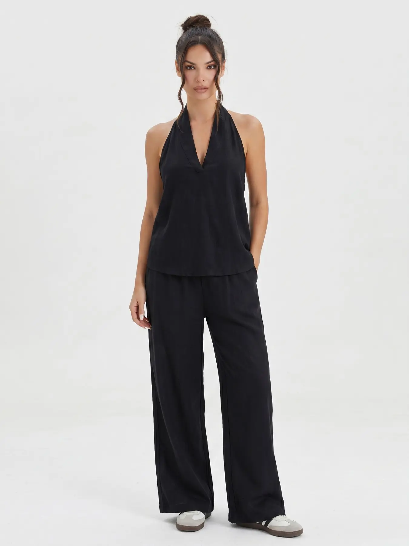 Katch Me Women's Versatile Feminine Solid Color V-Neck Sleeveless Top & Wide Leg Trousers Co-ord, Lightweight Soft Crinkle Drapable Two Piece Sets Summer, Loose Quick-Drying Daily Casual Outfits #TikTokMadeMeBuyIt #MatchingSet #SummerEssentials #QuickDry