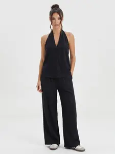 Katch Me Women's Versatile Feminine Solid Color V-Neck Sleeveless Top & Wide Leg Trousers Co-ord, Lightweight Soft Crinkle Drapable Two Piece Sets Summer, Loose Quick-Drying Daily Casual Outfits #TikTokMadeMeBuyIt #MatchingSet #SummerEssentials #QuickDry