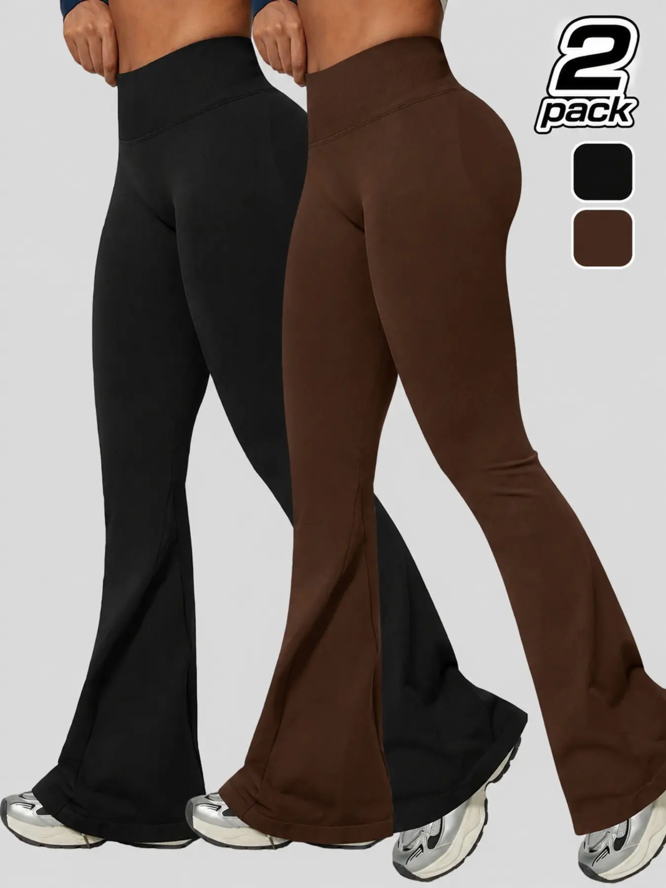 Multi-pack，Women High Waist Butt Lifting Yoga Flare Pants, Seamless 3-Section Waist Peach Hip Slimming Leggings, Ribbed Waist Micro Flare Fitness Trousers for Yoga Running Street Casual Outfit High Waisted Leggings