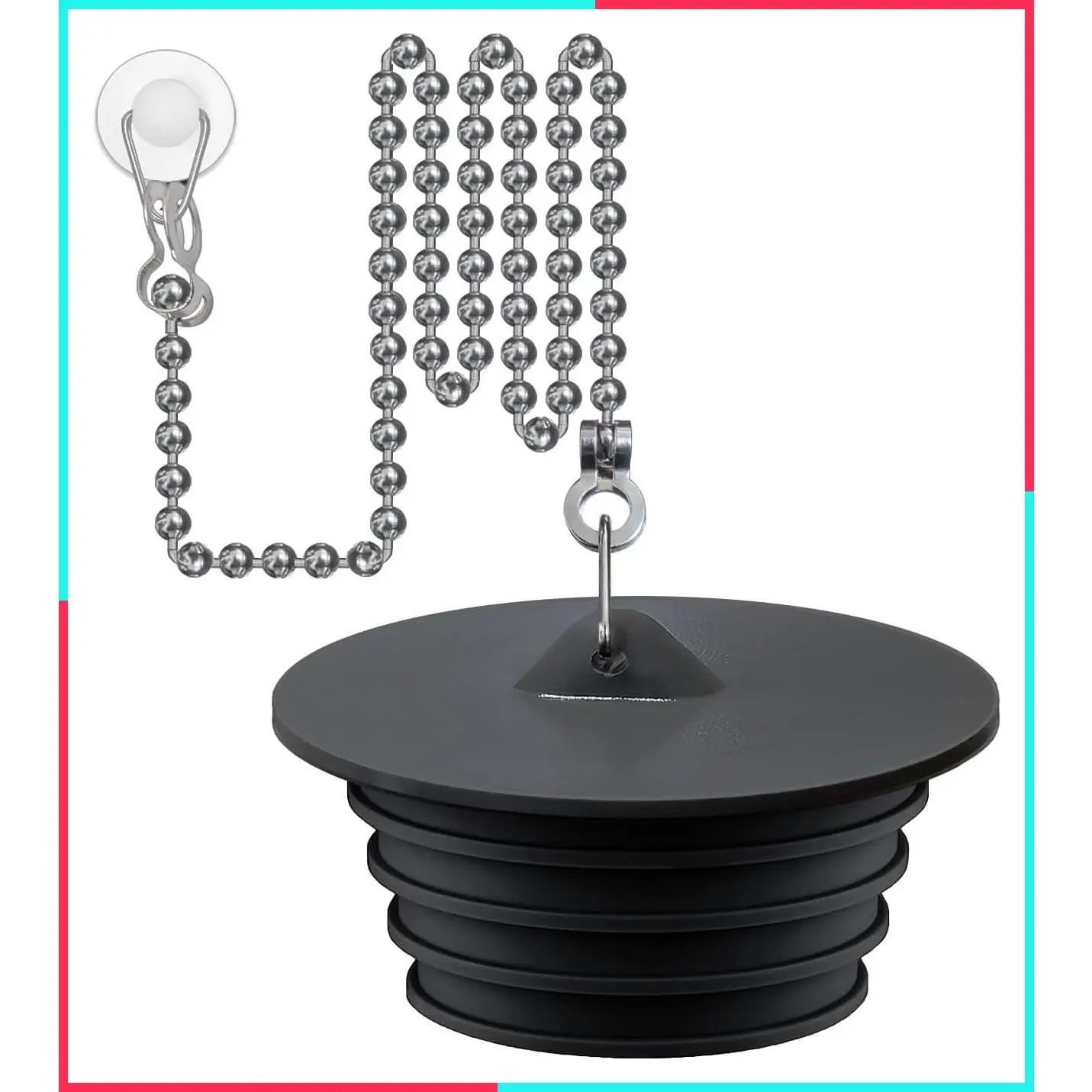 Silicone Bathtub Drain Stopper with 27.5" Stainless Steel Beaded Chain, Shower Bath Tub Plug Cover Water Stopper