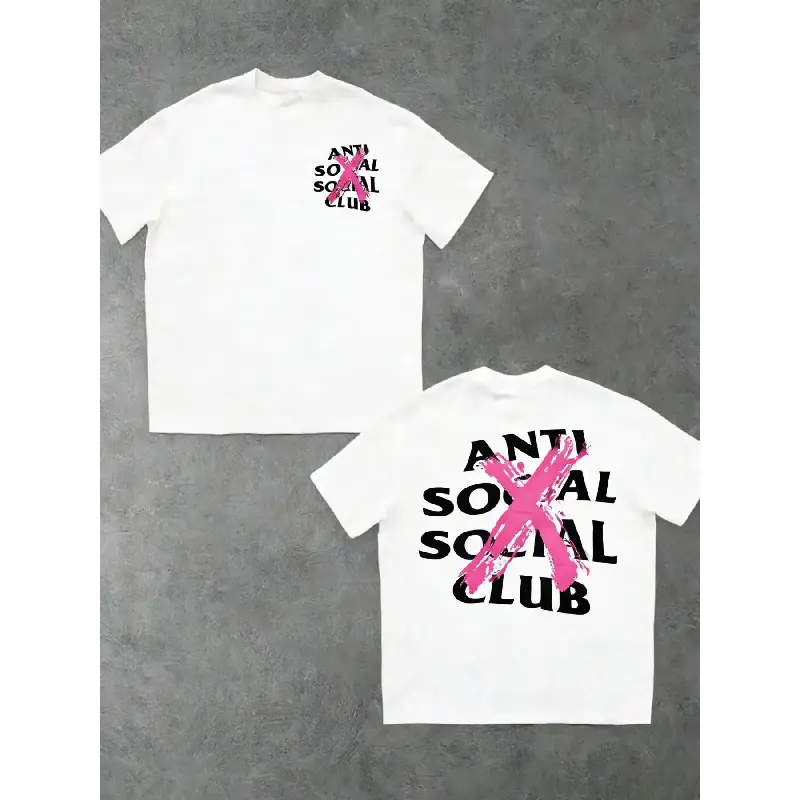Anti Social Social Club Bold Pink X Print Graphic T-Shirt, Black Base Oversized Fit Urban Edgy Streetwear, Trendy Statement Casual Menswear Top
