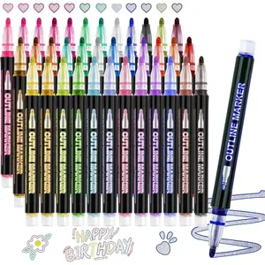 36 Colors Metallic Markers, Outline Glitter Markers &   Pens for Glass, Plastic, Easter Basket Stuffers for Teens, Tween Girl Gifts, Outline Shimmer Pen,Gel Pens for Coloring