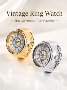 Vintage Ring Watch for Women, Pointer Style Finger Watch, Elastic Band, Silver Color and, Fashion Timepiece, Ideal for Daily Use
