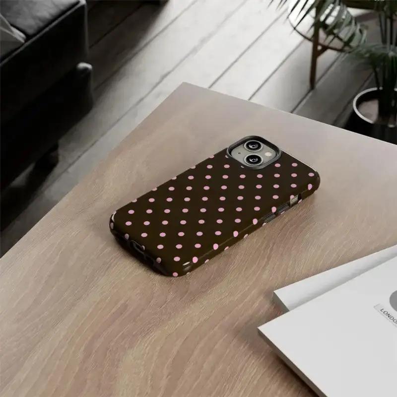 Cute Pink Polka Dot Phone Case Suitable for IPhone 11, 12, 13, 14, 15, 16, 17,pro Proma, Fashionable Brown Polka Dot Protective Cover for IPhone 15/14/13 Pro Max/Plus, Exclusive for Women and Girls, Durable Anti-drop Full Coverage Lightweight Design 35460