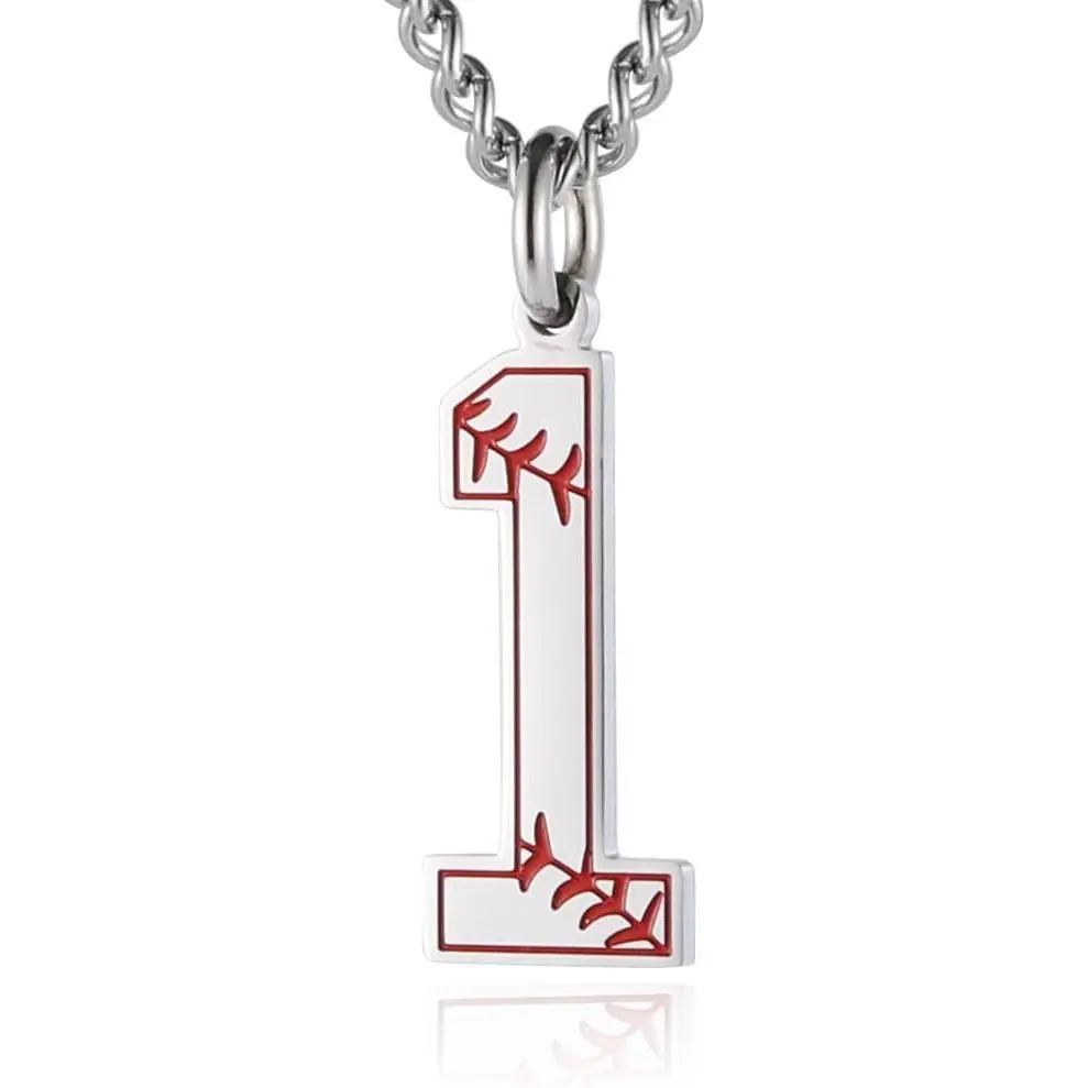 Modern Silver Jersey Number Necklace with 0-9 Lucky Number Charm, Robust Sports Jewelry for Men & Women, 1.18 x 0.75 Inches, 22" + 2 Inches Chain Extender, Baseball Moms, 3Mm Wide Cuban Curb Chain, Stainless Steel Jewelry, Fashion Jewelry Accessory