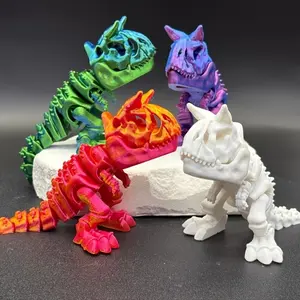 3D-printed articulated T-Rex skeleton model—featuring a dinosaur skull and skeleton with flexible joints; a stress-relieving toy suitable for use as a desktop ornament, a birthday gift for children, or a collectible for dinosaur enthusiasts.