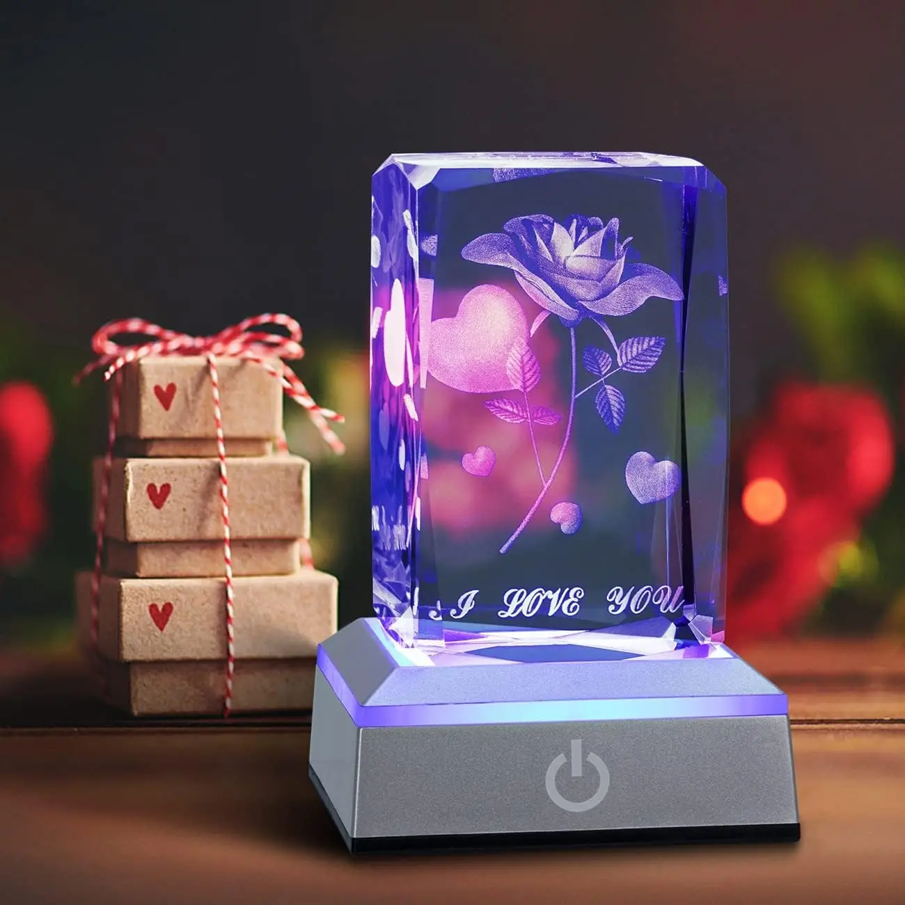 3D Laser Engraved Crystal Pillar Night Light, Romantic Touch Control Ambient Lamp, Customizable Inscription, Perfect Gift for Couples and Friends