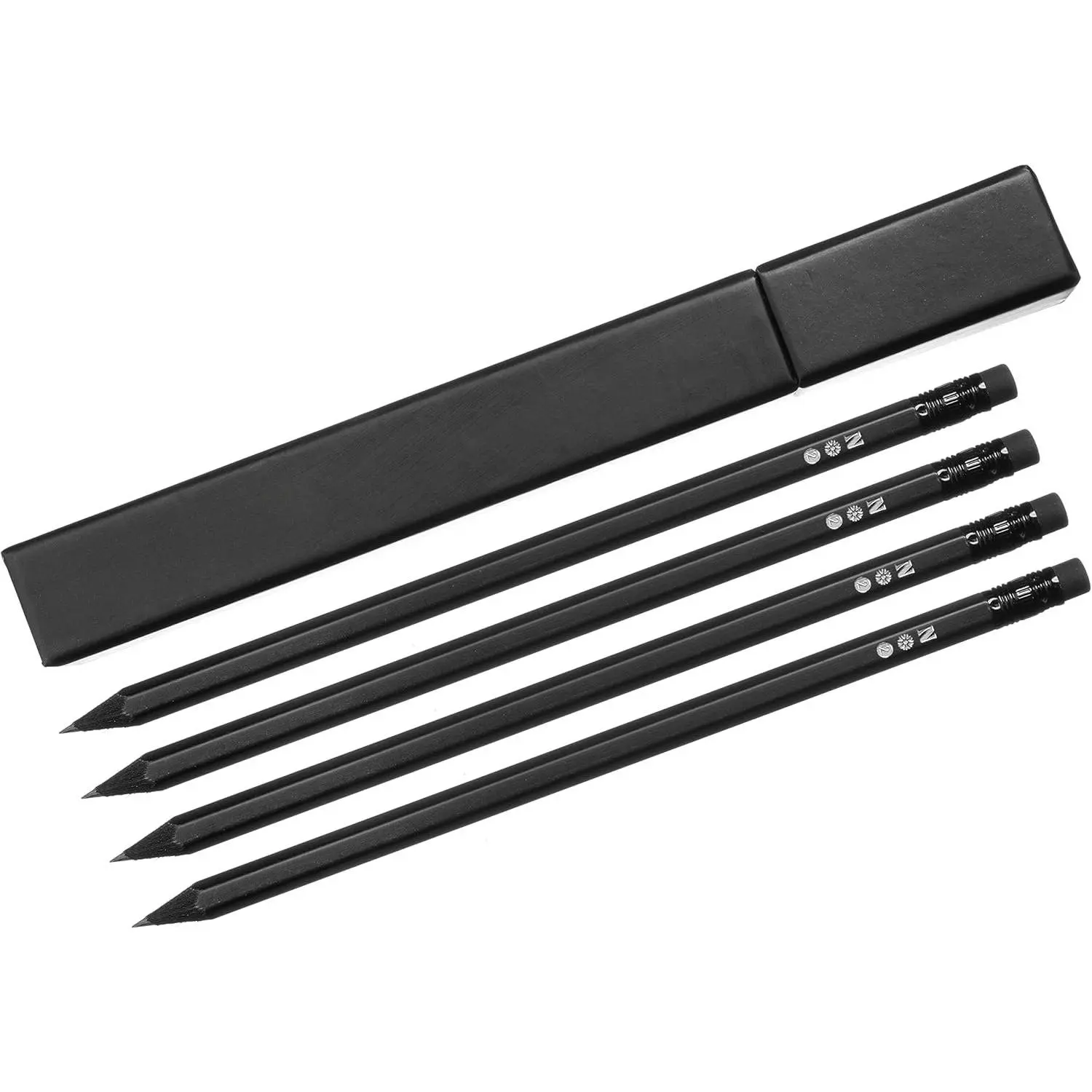 4 count Black Pencils #2 Set |  Black  Writing Pencils | with Travel Case