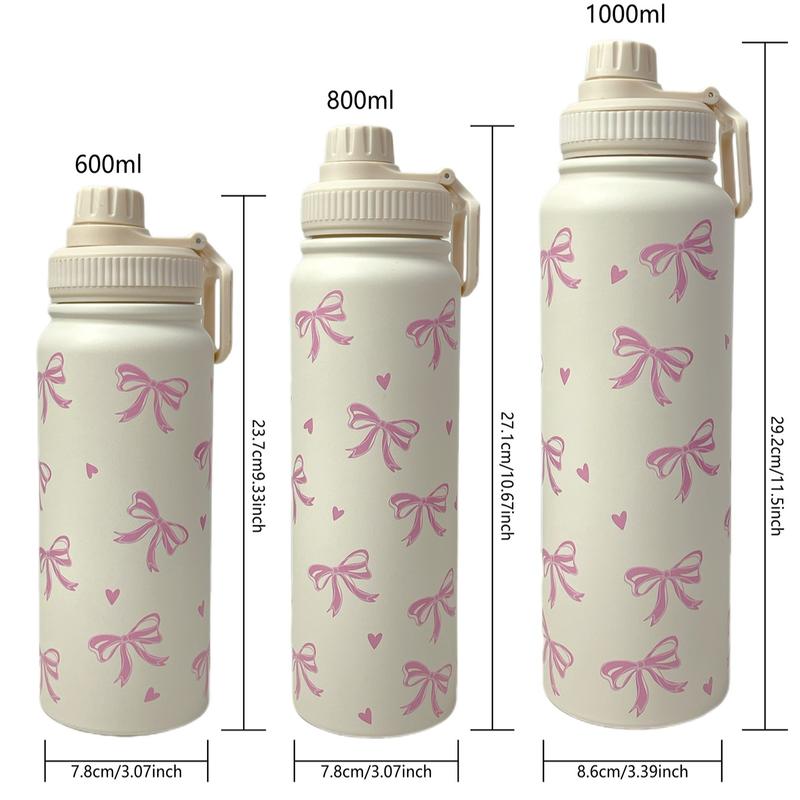 Bow Pattern Stainless Steel Vacuum Flask, 1 Count Portable Large Capacity Water Bottle, Summer Cool Bottle Drinking Cup for Home Office Outdoor Sports, Drinkware, Vacuum Insulated Flask, Stainless Steel Tumbler