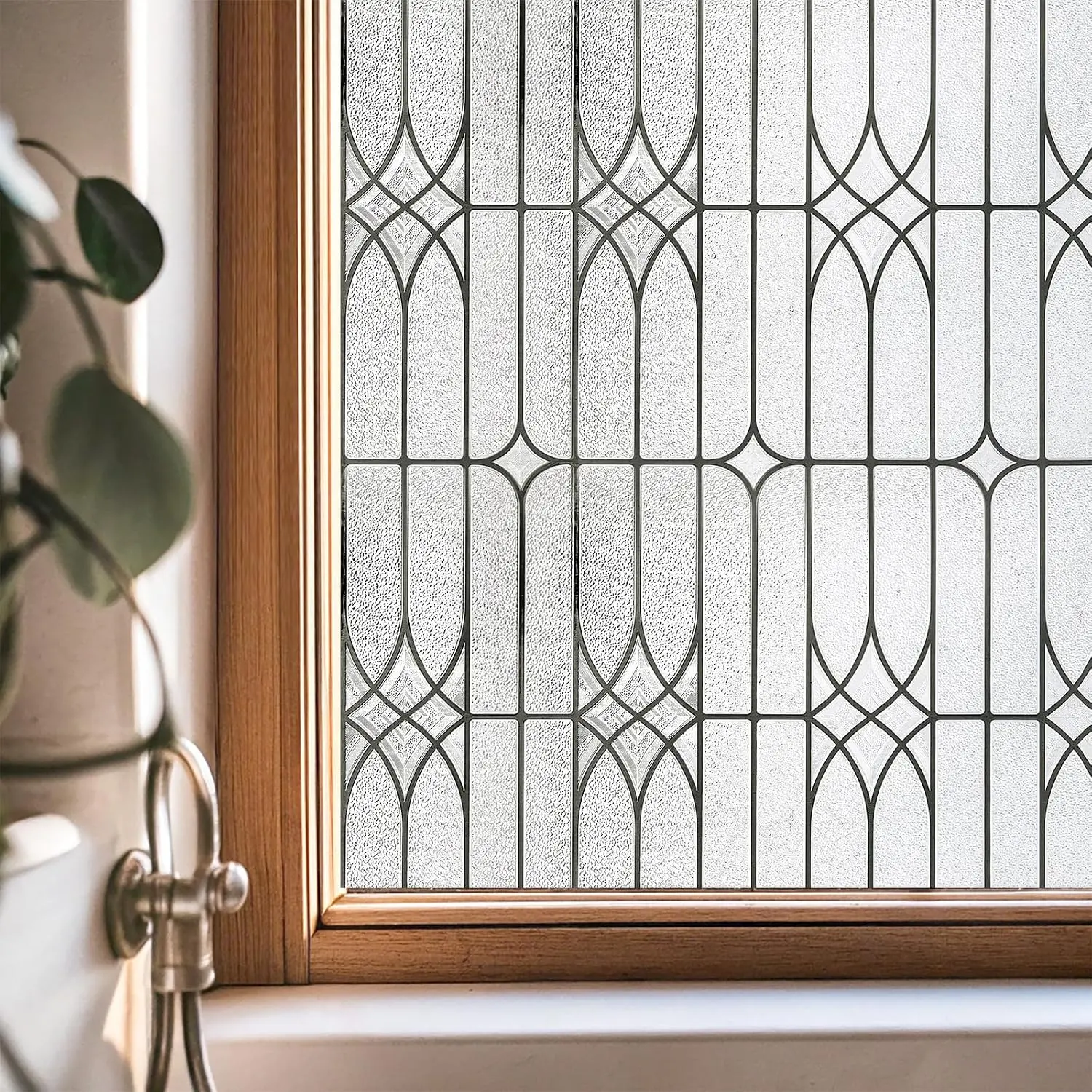 Modern Line Pattern Static Cling Window Film - Synthetic Vinyl, Stained Glass Decorative, Removable, Sun Blocking, UV Protection, for Kitchen - 17.3" x 78.7"