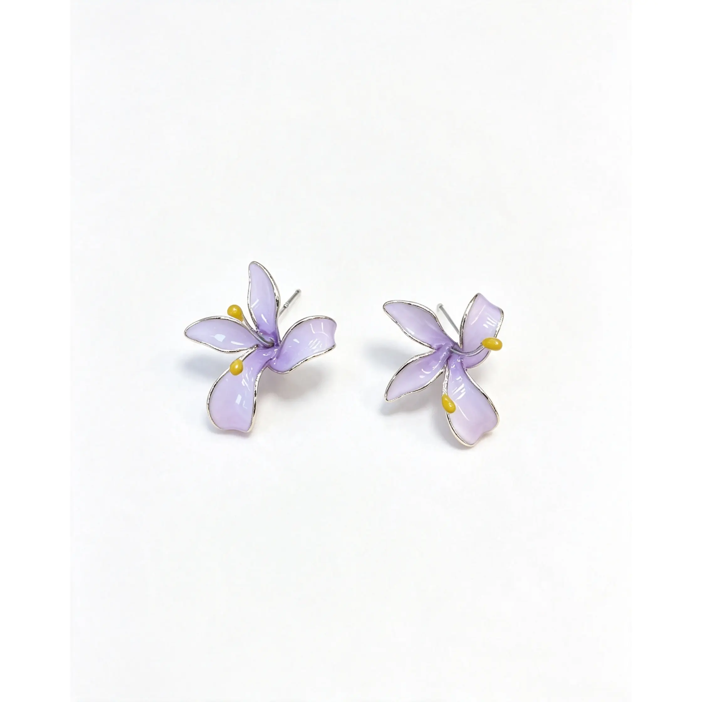 French Purple Orchid Flower Stud Earrings - Fairycore Enamel Floral Jewelry for Women, Christmas Stocking Stuffer & Holiday Gift