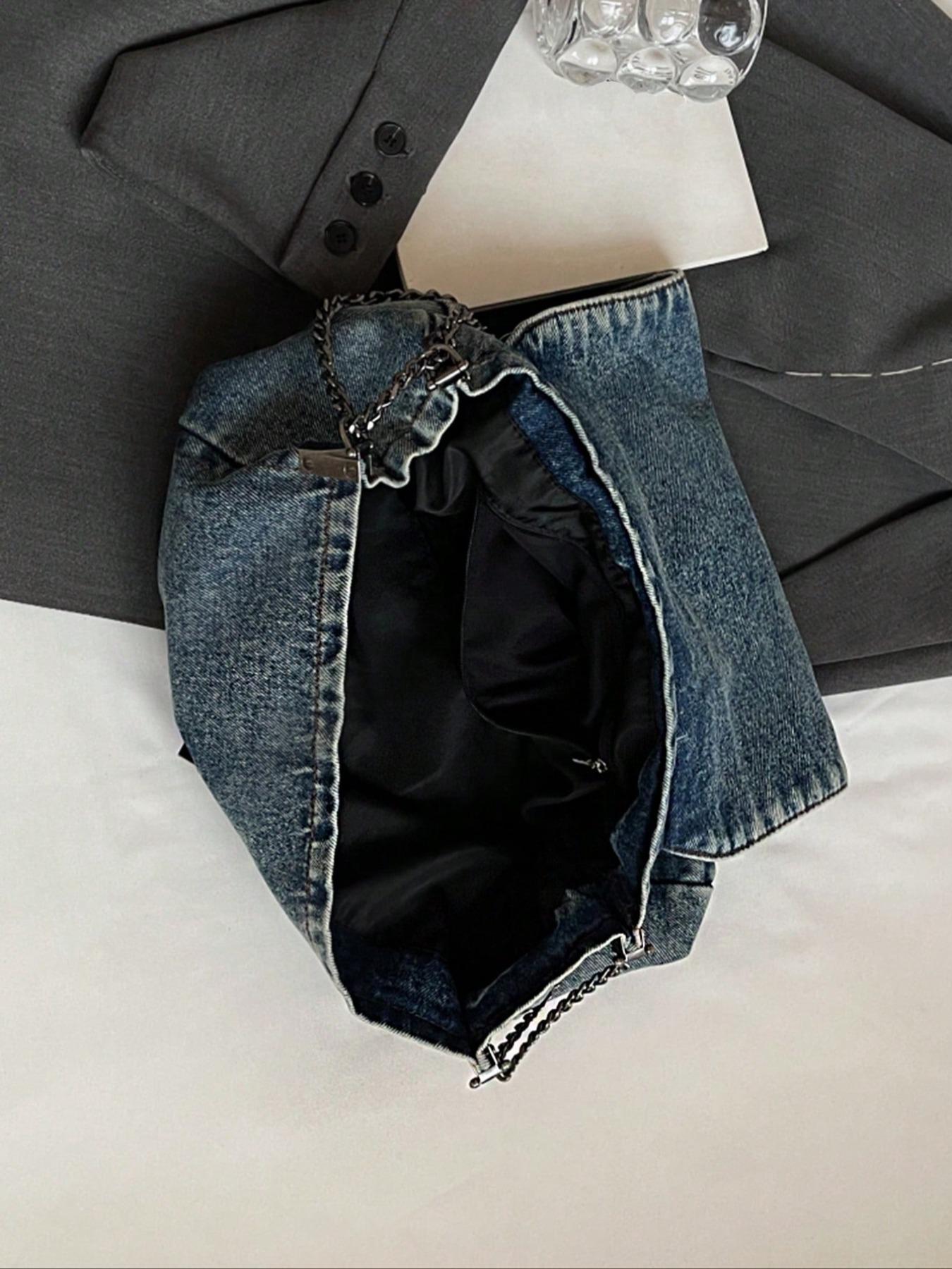 2026 Denim Bag Chain Shoulder Bag Women's Fashion Commuting Work Underarm Bag Vintage Texture Travel Handbag