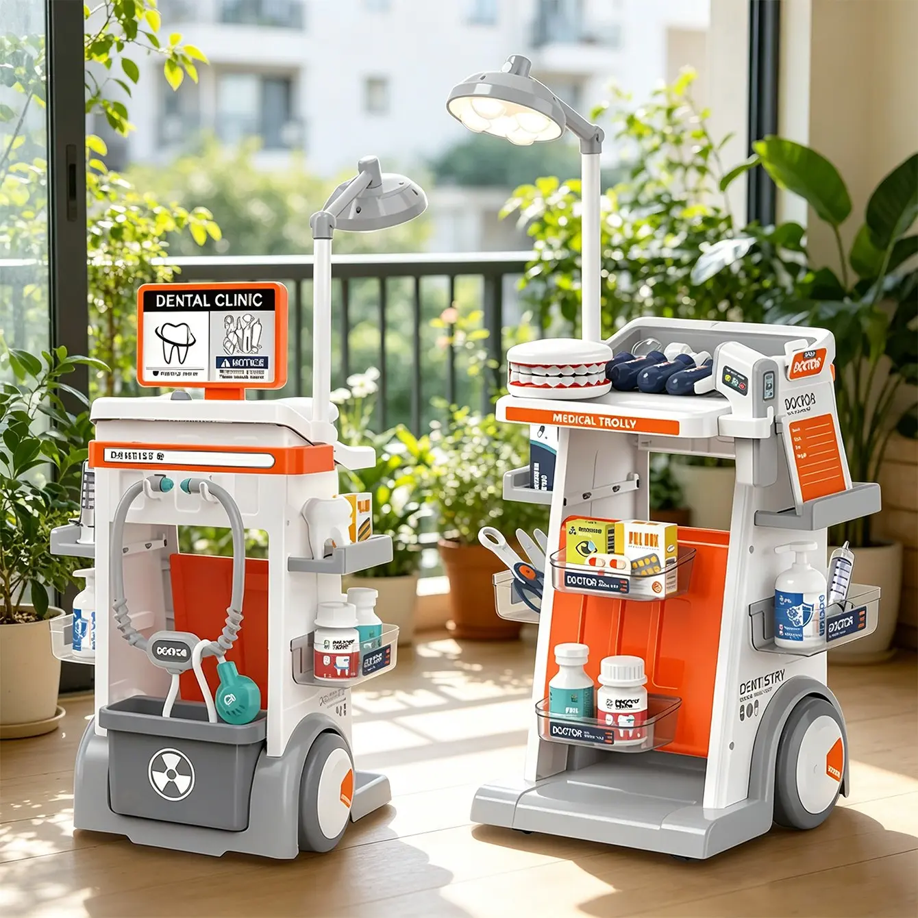 1 set of dental cart toy, children's stethoscope for oral examination, small dental table cartoon model, pretend doctor game toy, Dentist Play Set, birthday gift. Battery not included.