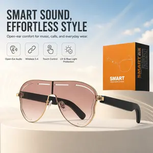 Wireless Touch Smart Bluetooth Sunglasses Built in Mic for Hands Free Call, Air Conduction Open Ear Design, Anti UV Blue Light Lens Water Sweat Resistant Fashion Shades for Outdoor Office Gift