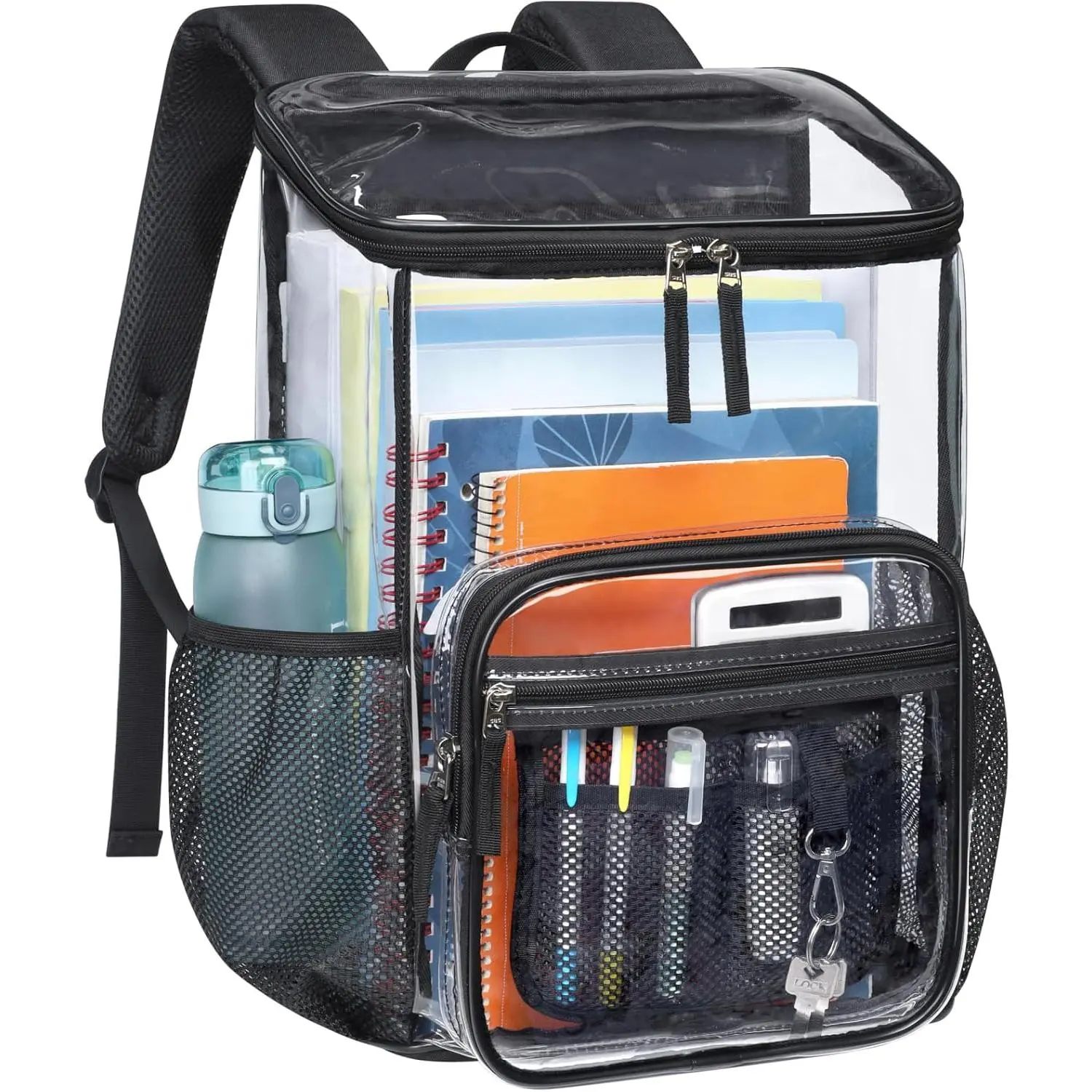 Clear Backpack for School - 17 Inch Top Loading Bookbag, Black | Flap Top Quick Access, Large Main Compartment, Heavy Duty PVC, 900D Oxford Base, Fit 16"Laptop, Support 22 lbs. 12 Plus