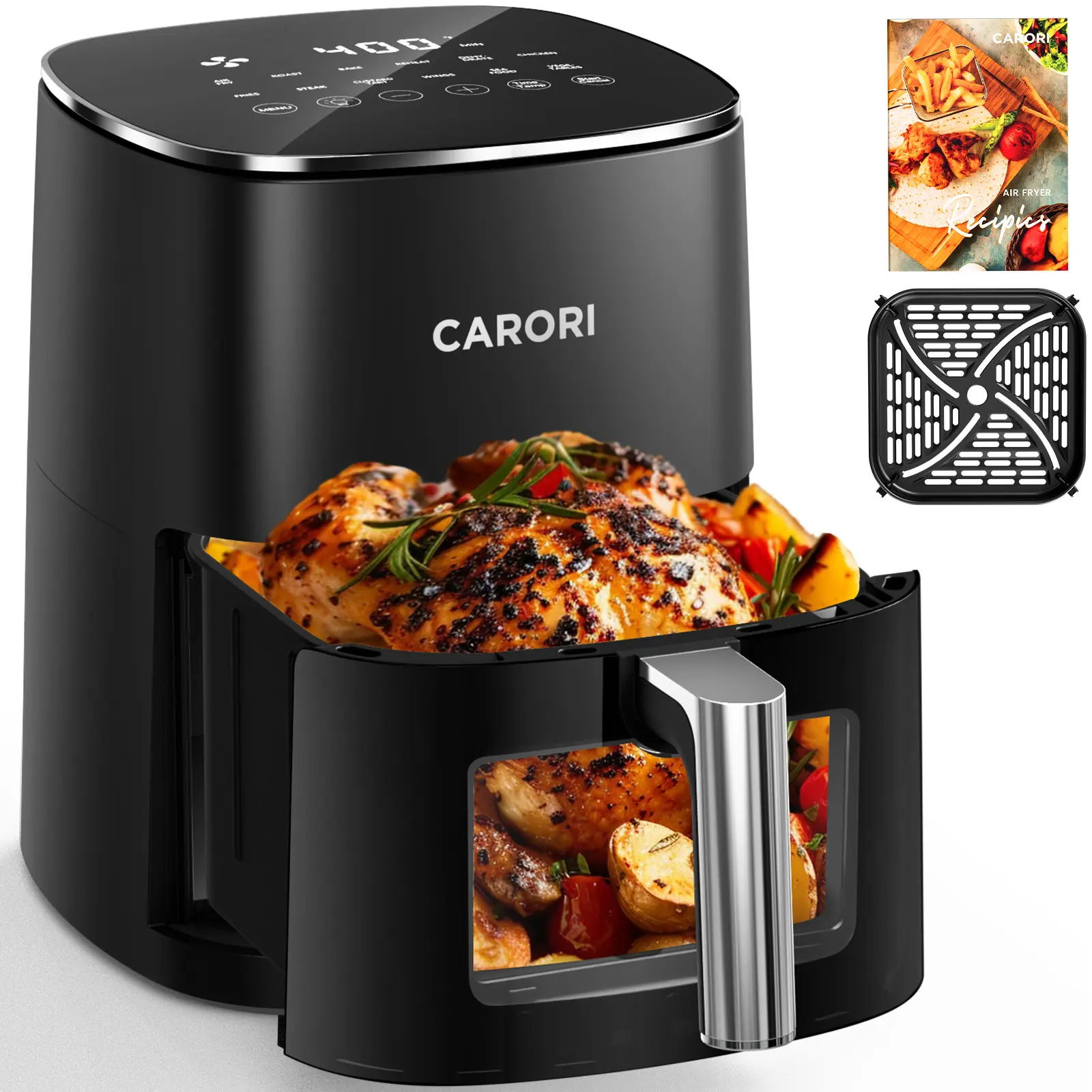 Air Fryer 12 Preset with Viewing Window, 6Qt Large Capacity, 400℉ Max Crisp, Airfryer, Bake, Roast, Dehydrate, Reheat, 1700W Quick Even Easy Meals, Nonstick Dishwasher Safe Basket