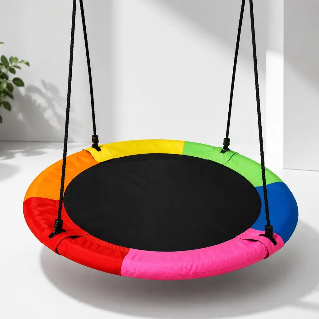40" Diameter Metal Arch Rainbow Saucer Frame Swing Chair, Outdoor Double-Person Kids Backyard Playground Swing, Heavy-Duty Steel Frame, 600 lbs Capacity, 360° Rotation, Easy Setup, CPC Safety Standards