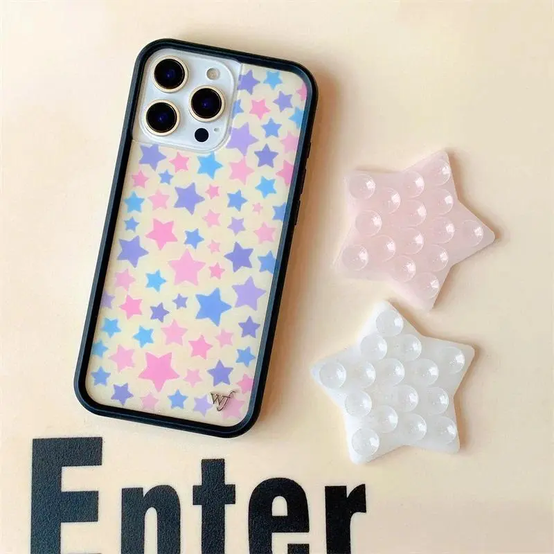 Wildflower WF Star Sucker Stickeez Protection Case for iPhone 17,16,15,14,13,12 Pro Max Plus - Star Pattern Back Cover Accessories with Stardust Suction Cup for Fashion Girls (iPhone Series Compatible)