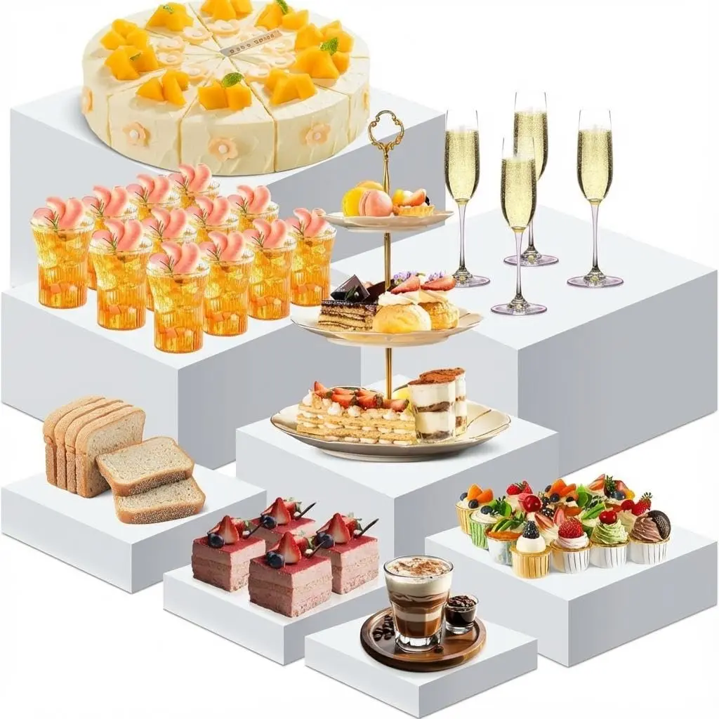 6Pcs Buffet Risers Set (Size 6",7",8",9",10",11"), Food Risers for Buffet Table, Acrylic Display Stand Shelf for Dessert, Cube Boxes Nesting Risers