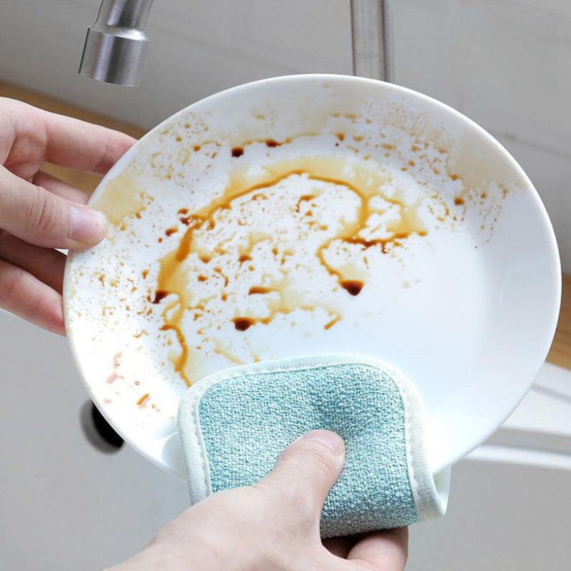 3pcs Non-Stick Bamboo Fiber Sponge Dish Cloth, Multi-Functional Kitchen Scrubbing Pads, Double-Sided Cleaning Mats for Home Use