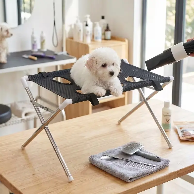 Multi-Functional Eight-Hole Pet Grooming Hammock, Stable Frame and Quick-Dry Net, Foldable Design for Trimming, Bathing, Brushing, Cats and Small Dogs