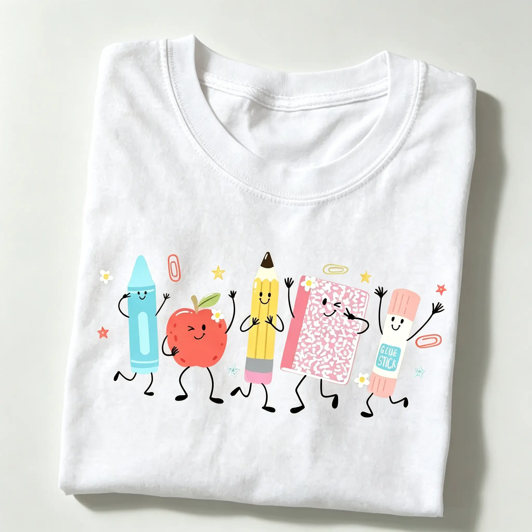 Cute School Supplies Shirt, Back To School Teacher Shirt, Crayon Pencil Notebook Graphic Tee, Kindergarten Teacher Gift