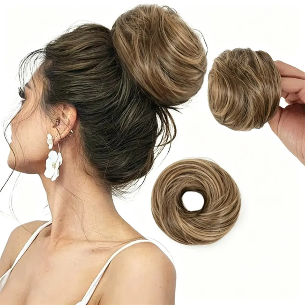 Messy Elastic Hair Bun, Synthetic Scrunchie Hair Extensions, Fluffy Natural Looking Donut Chignon Hairpiece for Women Daily Hairstyle