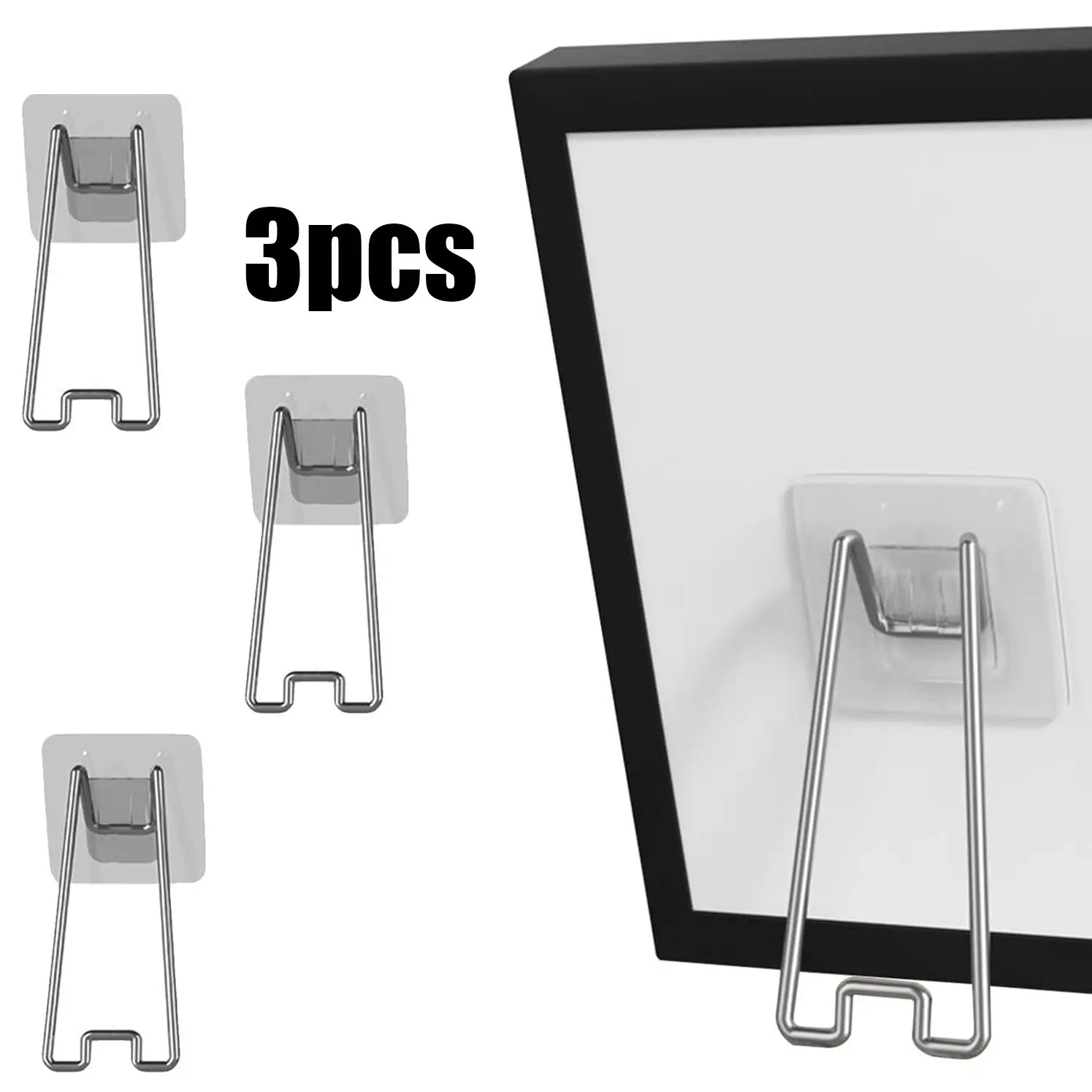3 Pcs Self-Adhesive Frame Stands – Stainless steel display easel backs for photo frames. Strong stick support for pictures, artwork and signs, perfect for home, office and retail display.