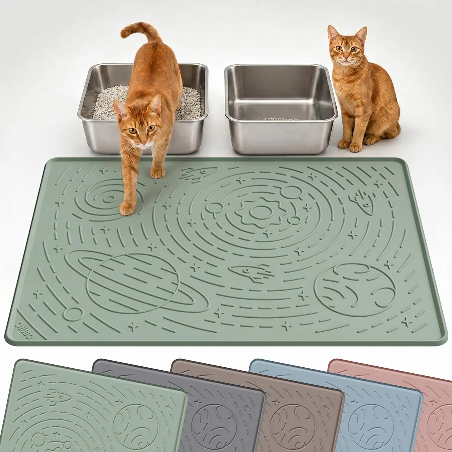Cat Litter Mat Large Litter Box Mat, 31.5x23.6 Sage Green, Premium BPA-Free Silicone Rubber Kitty Litter Mat for Litter Box, High Edge Scatter Control Non-Slip Waterproof Litter Trapping Mat