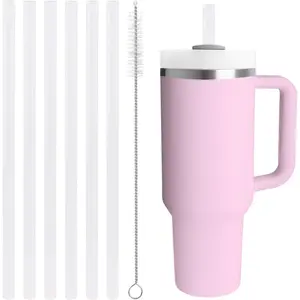 Replacement Straw Compatible with 40 oz Stanley Quencher Tumbler, 12 Inch Extra Long Reusable Plastic Straws for 40 Oz Cup,Milky White,6 Pack