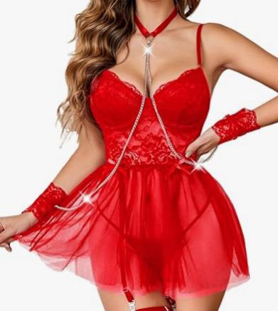 Sexy lingerie, erotic underwear, front-slit nightgown, mesh temptation uniform