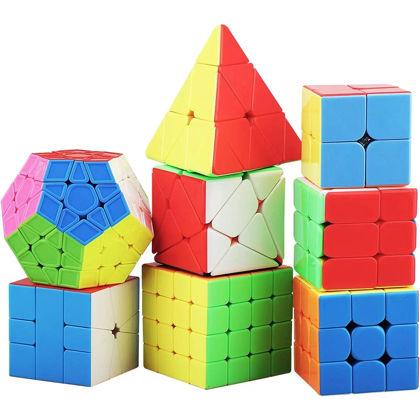 8-Pack Speed Cube Bundles Puzzle Set - Multiple Cubes of Various Sizes: 2x2, 3x3, 4x4, Pyramid, Megaminx - Interactive Toys for Kids & Adults