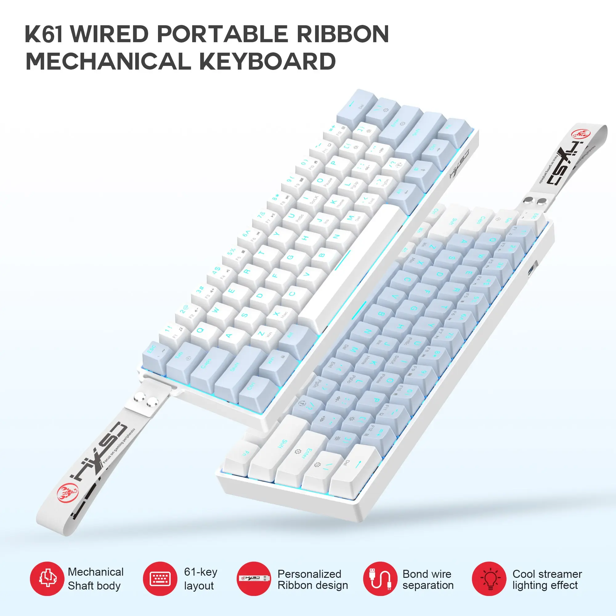 Gaming Keyboard, Portable 60% Compact Mini Keyboard with 61 Key, With Blue Switches and Red Switch Wired Mechanical Keyboard for PC Laptop Windows Gamer