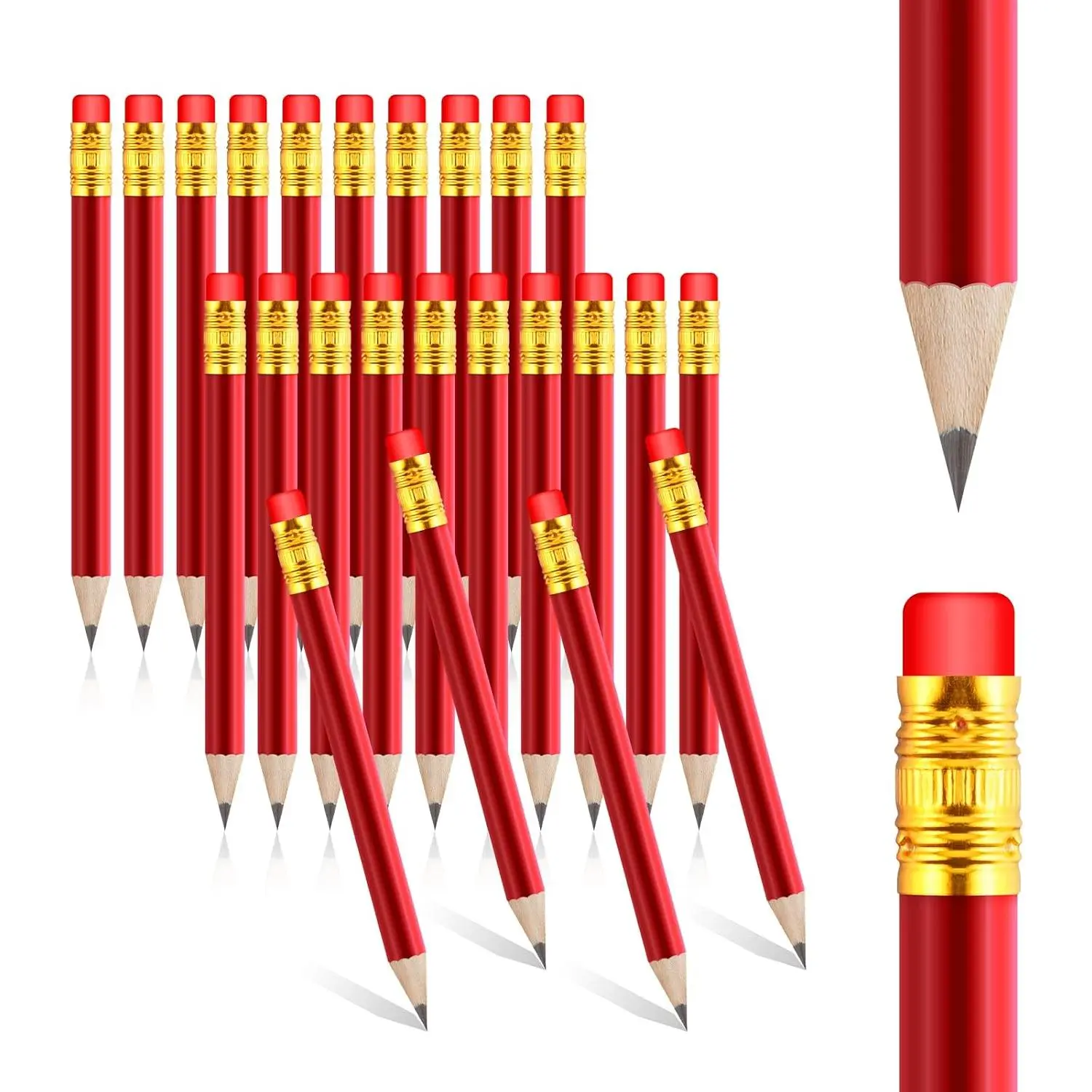 Compact Mini HB Graphite Lead Pencils with Erasers - 24 Count Red Writing Tools for Students, Office Use (Computers & Office Stationery Supplies)