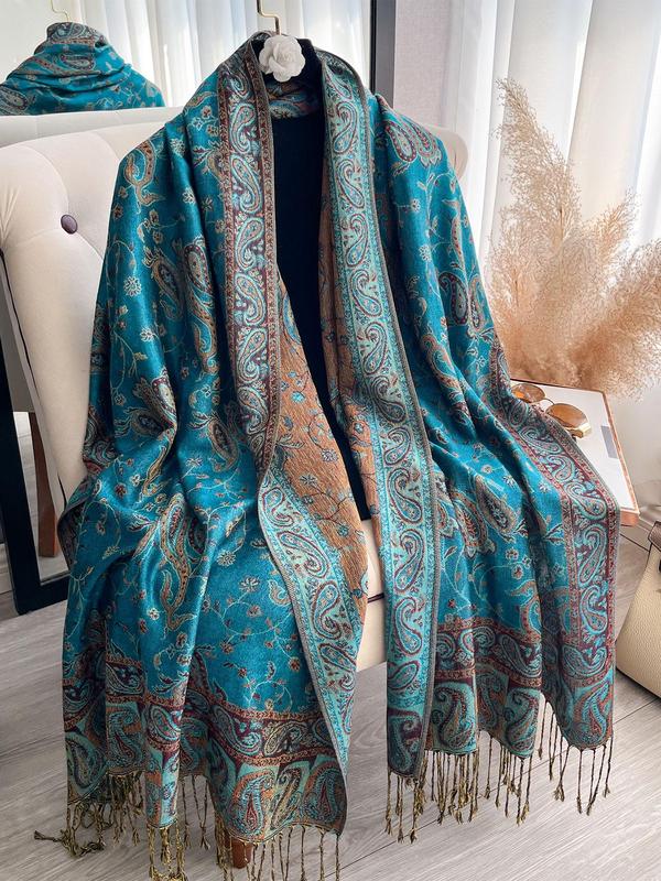 Bohemian Women's Pashmina Scarf, Long Printed Boho Style Shawl in Paisley Design, Soft and Stylish Headscarf in Multiple Colors