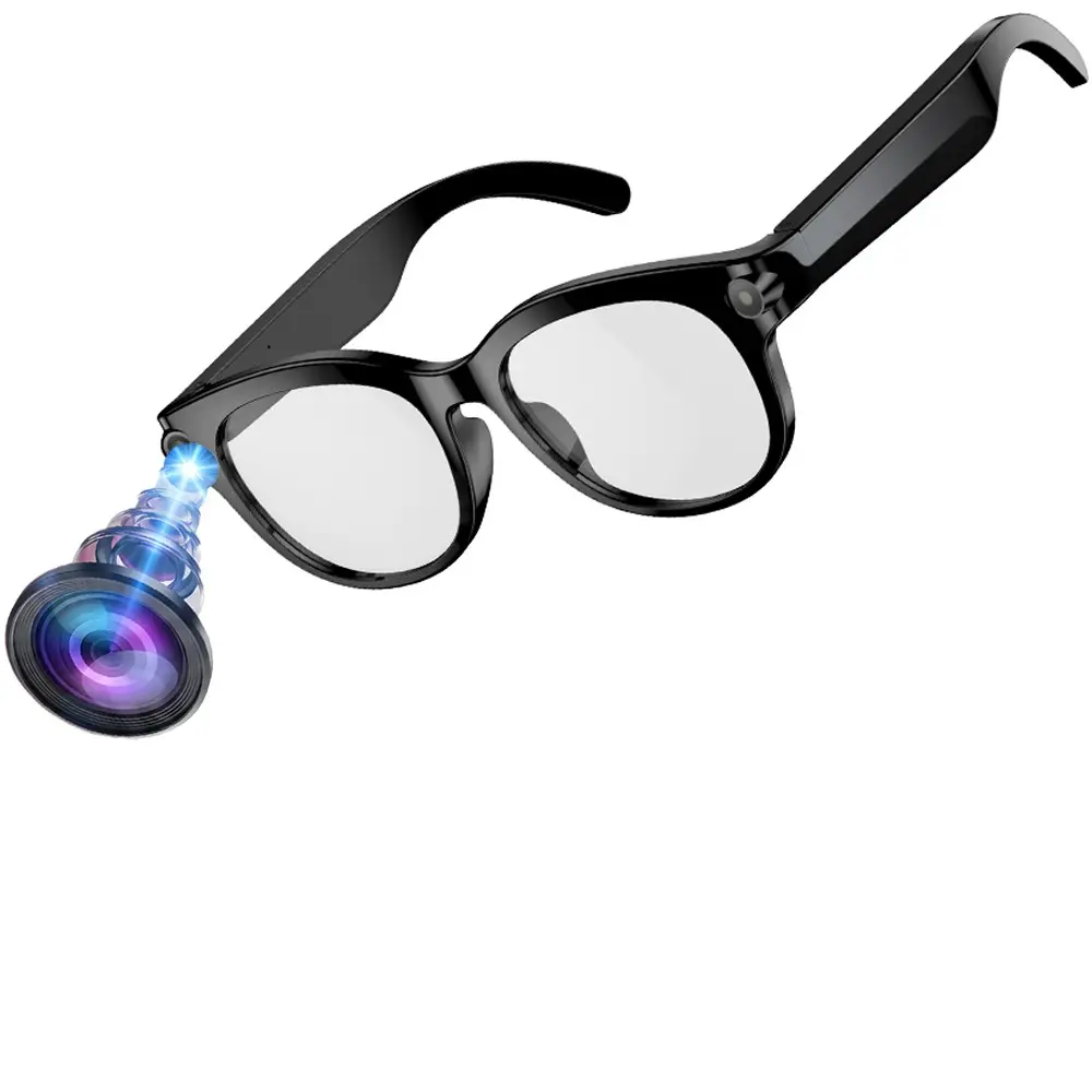 Smart AI Wearable Glasses, Multifunctional Smart Glasses with Camera, 8MP Camera, 1080P Anti-Shake Video Recording, AI Multi Languages Translation, Hands-Free Calling, Music Control, 3 Lenses (Transparent Lenses + Black Lenses+Purple Lenses)