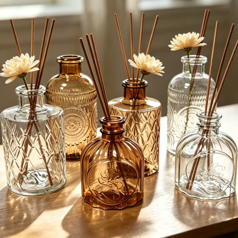 6pcs Plastic Diffuser Bottle Empty Essential Oil Jar Aromatherapy Decor Fragrance Container for Home Office Decor