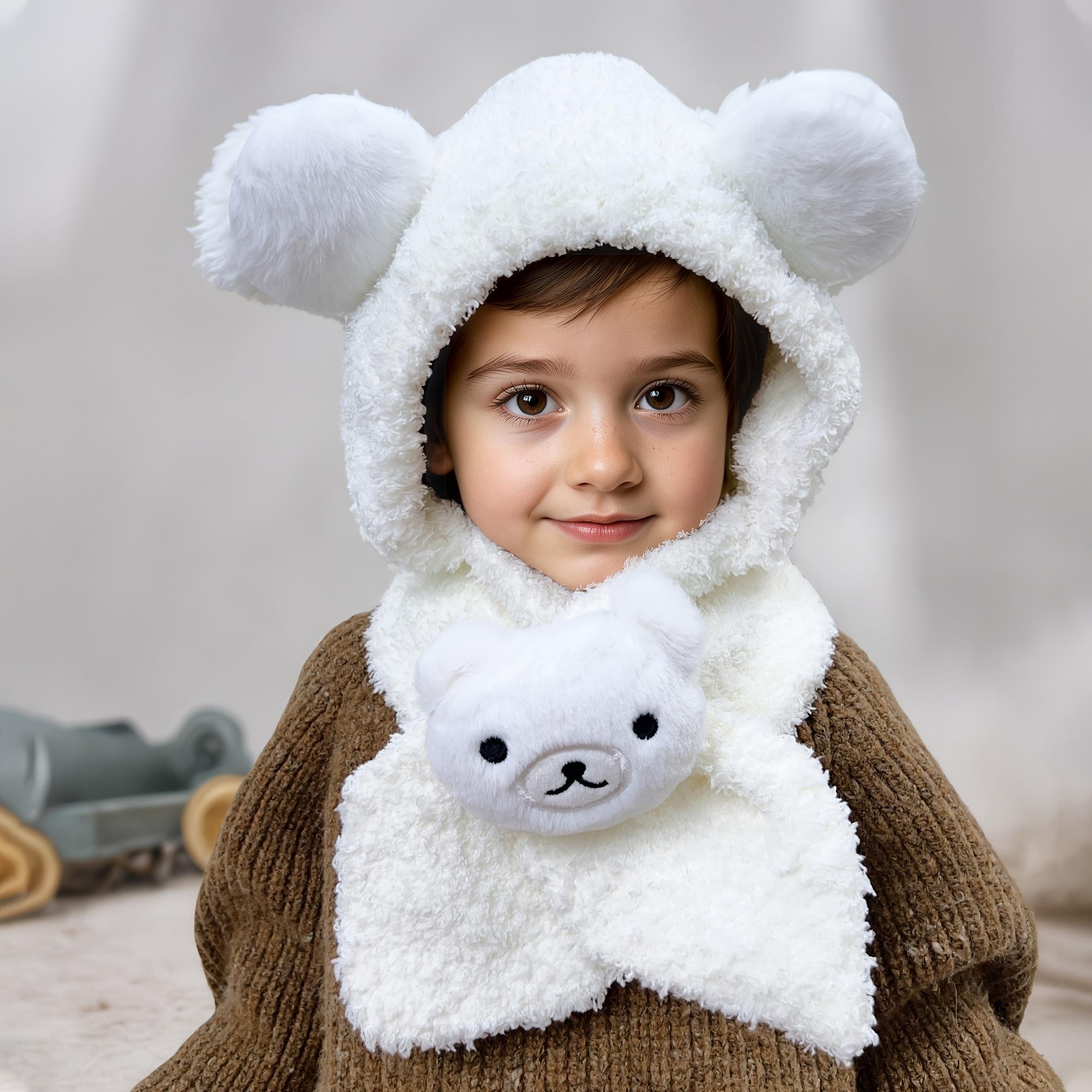 1pc Bear Ear Plush Knit Hat for & - Soft Warm Winter Hat with Scarf, Lightweight Stretchy Animal Design, Mixed Colors, Perfect for Christmas, Halloween, New Year & Everyday Wear, Holiday Gift, Playful Design, Cozy Texture, Winter Hat And Scarf For Boy, Ha