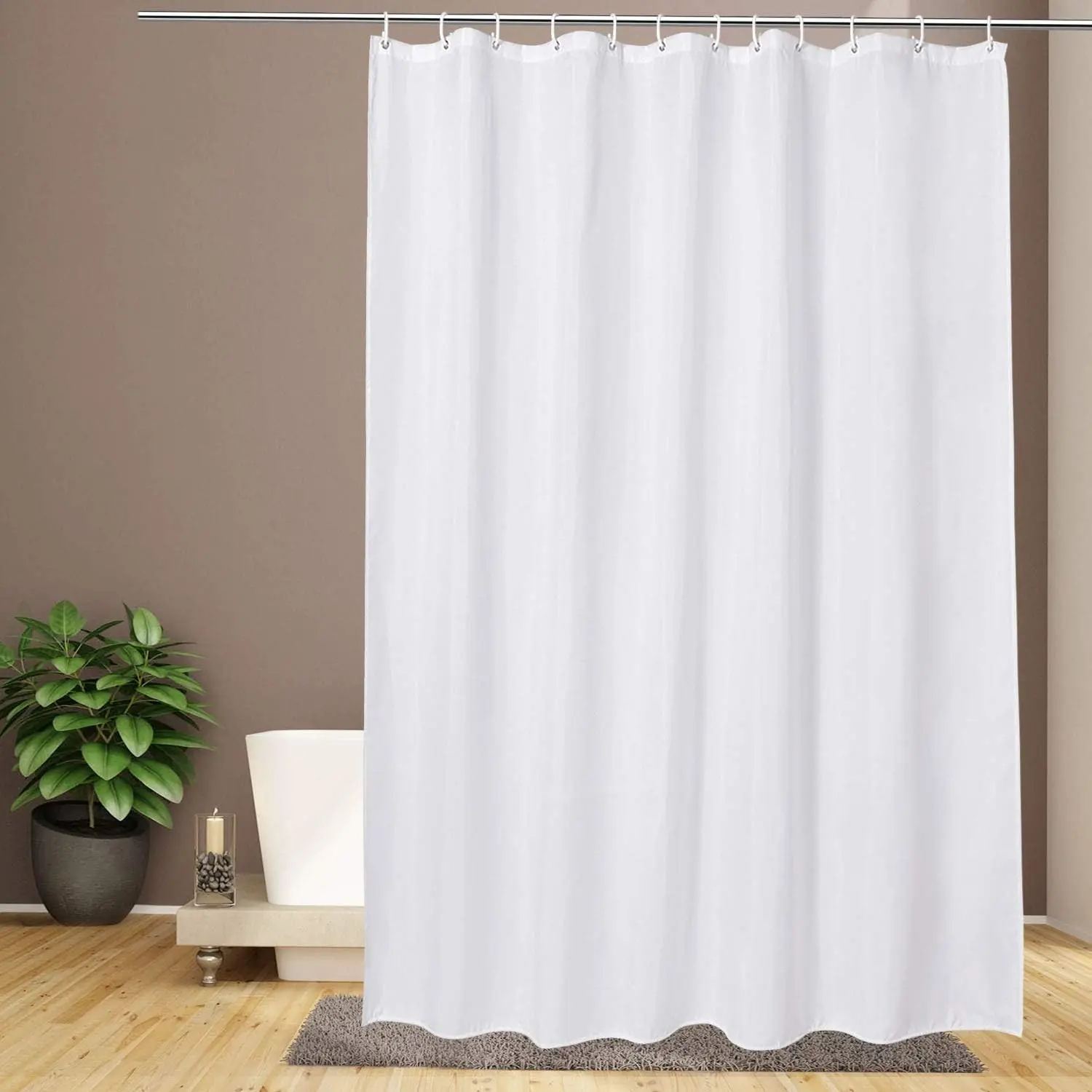 Cloth & Polyester Minimalist Classical Fabric Shower Curtain Liner, 72x84 In Extra Long Lightweight Machine Washable Water-Repellent Solid White Bathroom Liner with Metal Grommet Compatibility